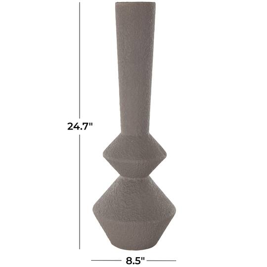 24.75" Dark Gray Metal Art Deco Fluted Decorative Vase